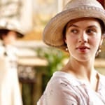 Sybil Crawley Branson of Downton Abbey wearing a summer outfit and hat.